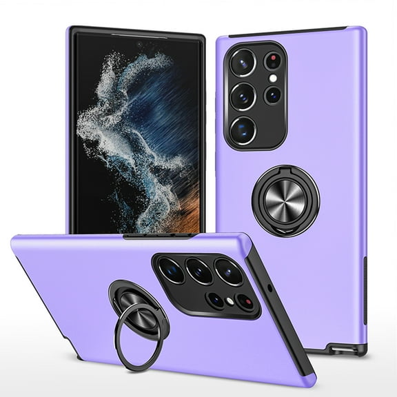 for Samsung Galaxy S25 Ultra Case, 360° Rotatable Ring Holder Kickstand Dual Layer Military-Grade Drop Tested Protection Support Car Holder Mount Magnetic Absorbing Bumper Phone Case, Purple