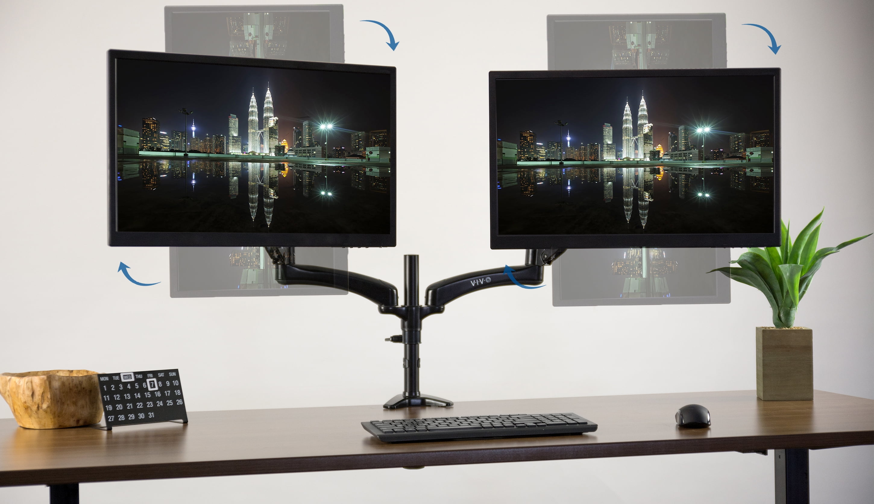 Vivo Black Dual Monitor Counterbalance Height Adjustable Arm Desk