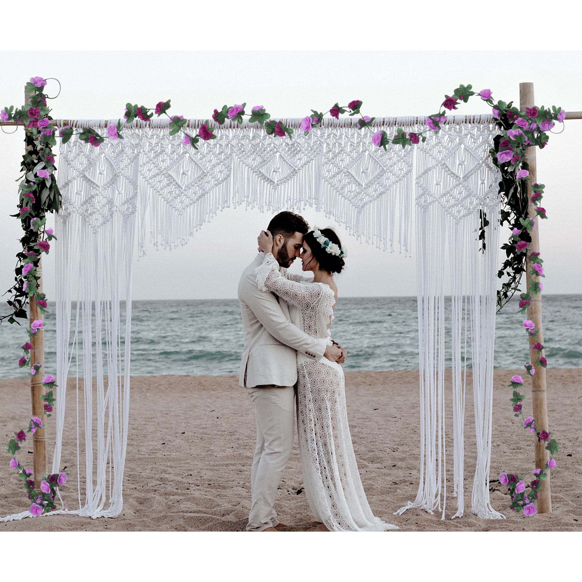 Unique Bargains 4pcs Artificial Flowers Hanging Vine 86.61" Plastic Garland Purple