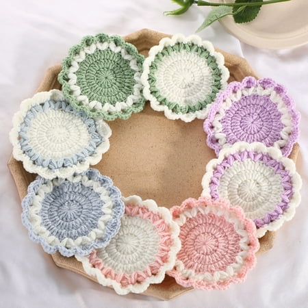 

Wave Lace Table Coaster Fine Workmanship Knitted Colorful Woolen Yarn Cup Mat for Daily Use