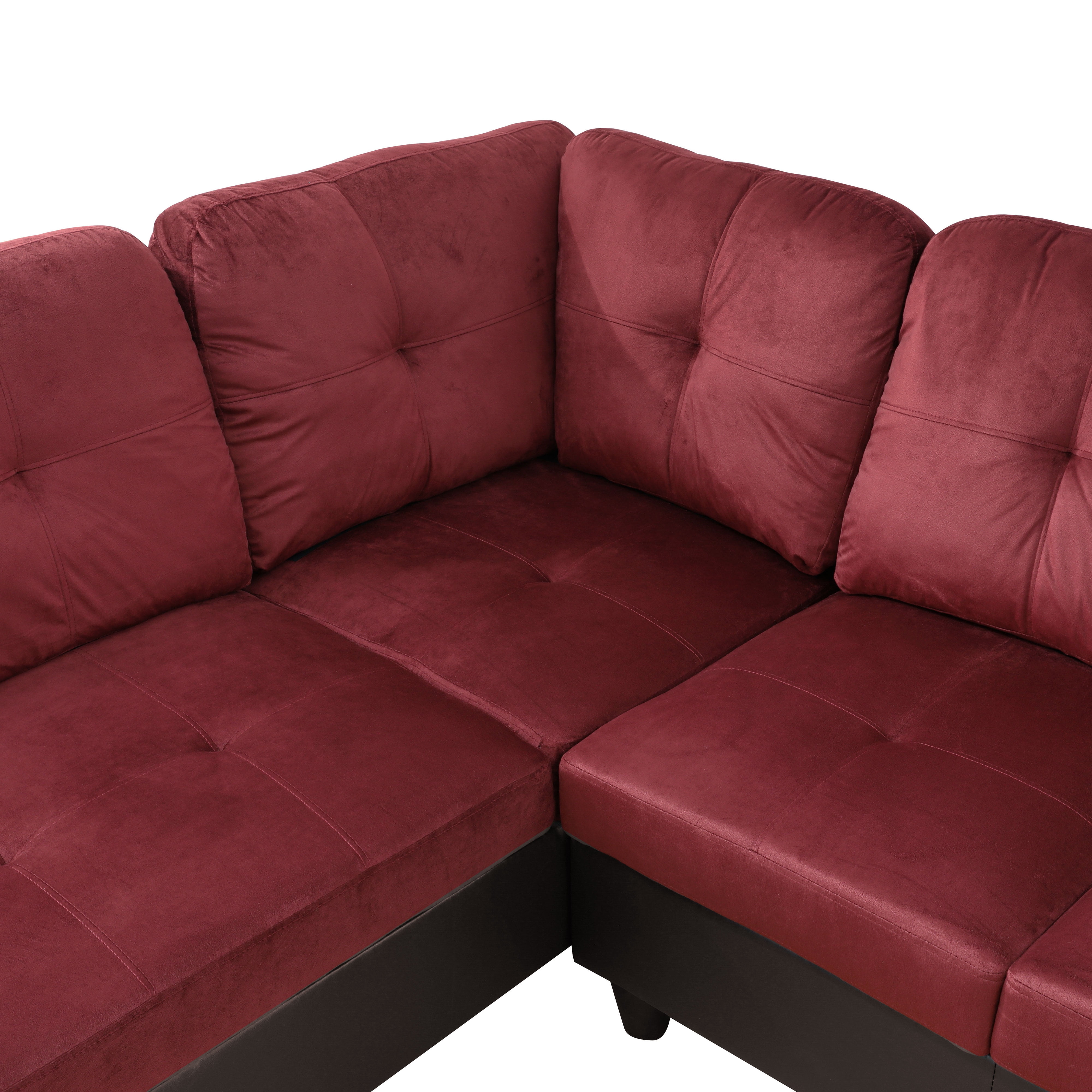 MAYEERTY 103.5 Inch Red Flannel PVC 3-Piece Living Room Sofa Set, Comfortable Combined Fabric Leather Couch Set