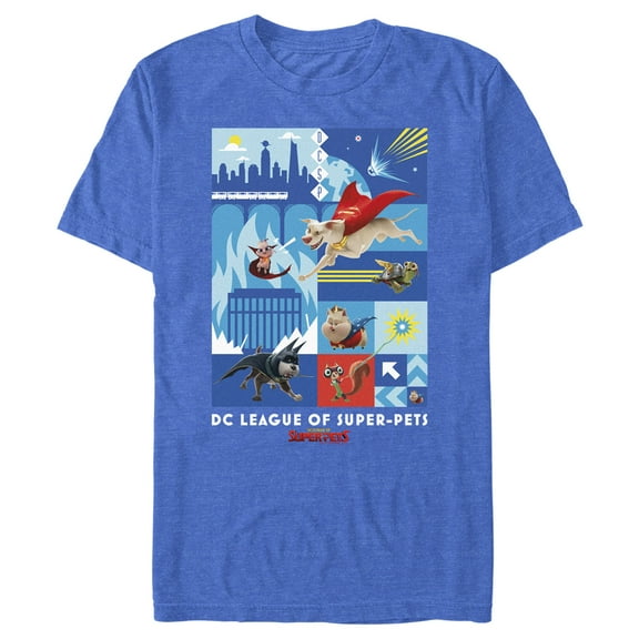 Men's DC League of Super-Pets Battle Ready Poster  Graphic Tee Royal Blue Heather Small