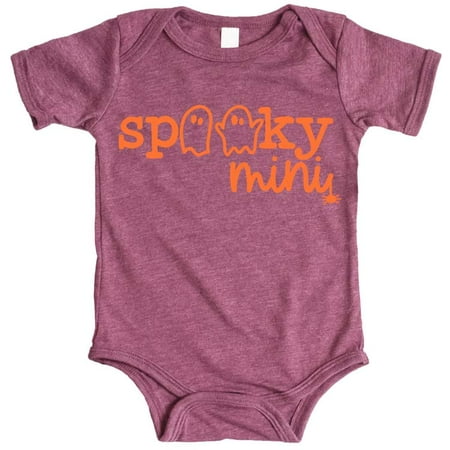 

Spooky Mini Ghost Halloween Shirts and Bodysuits for Infant Baby and Toddler Orange on Vintage Burgundy Bodysuit 24 Months
