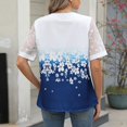 thumbnail image 4 of Tops Florales para las Mujeres V-Cuello Patchwork Encaje Manga Blusa, Corto Casual Floral Estampado Verano Poliéster, 4 of 9
