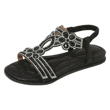 

Xboschi Platform Sandals Womens Platform Sandals Sandals For Women Comfort With Elastic Ankle Strap Casual Bohemian Beach Shoes Fashion Floral Casual Shoes Open Toe Low Heels Sandals