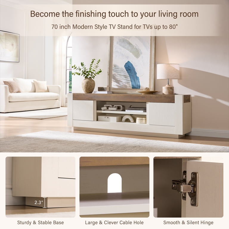 KeyWhat 70" Modern TV Stand for 80" TVs, White photo 4