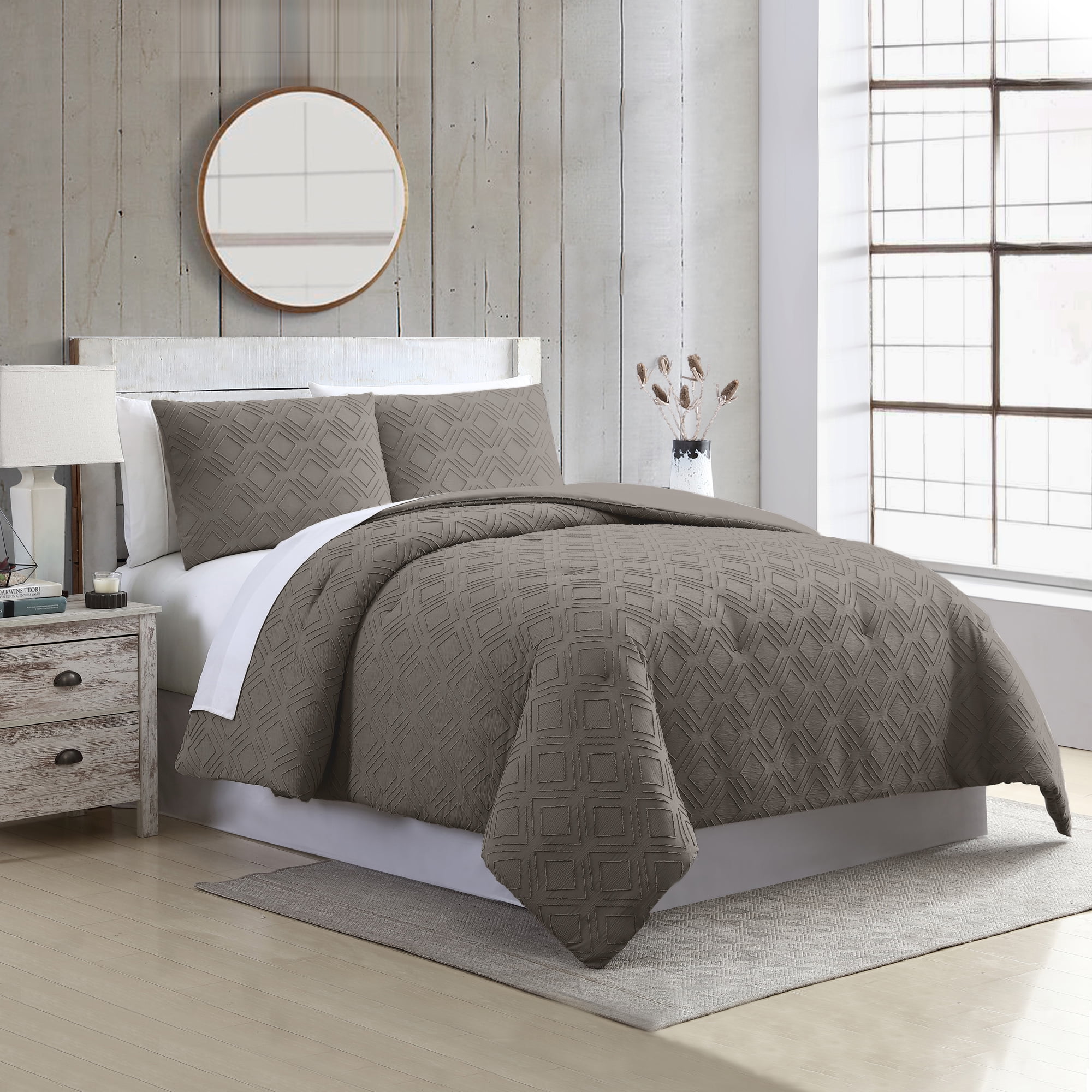 Modern Threads 3 Piece Comforter Set, Ethos, Grey, Queen