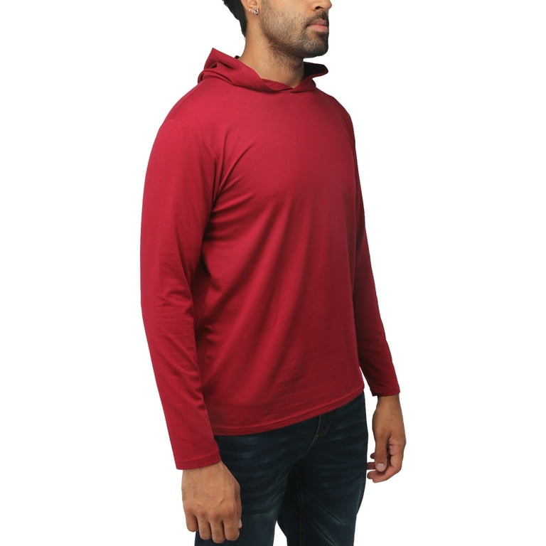 X RAY JEANS Mens Long Sleeve Hooded T-Shirt, Burgundy, S