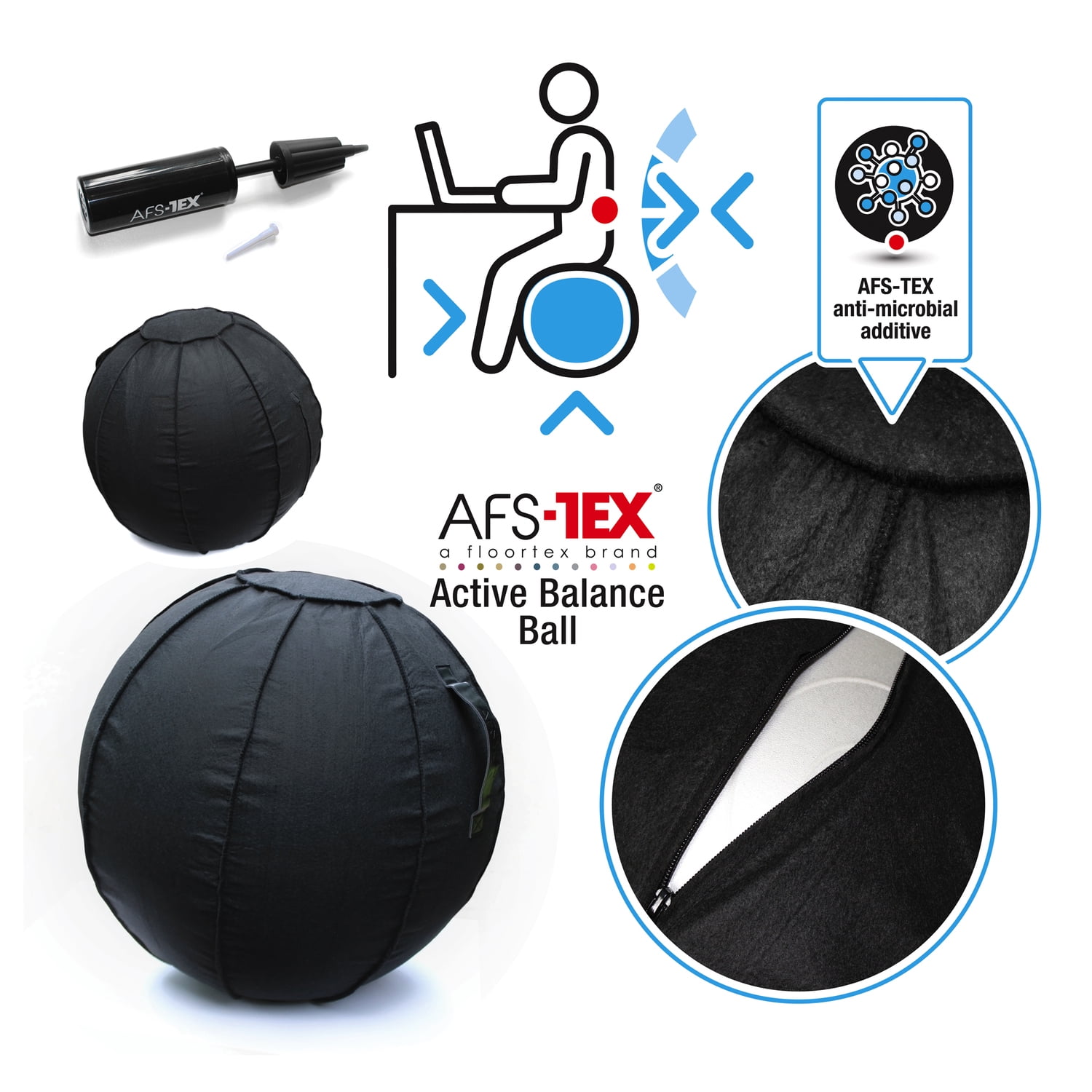 Yoga Ball 30" - Black Balance Ball w/ Cotton Cover & Leather Handle - Core Strength & Posture Improvement - 660lb Capacity