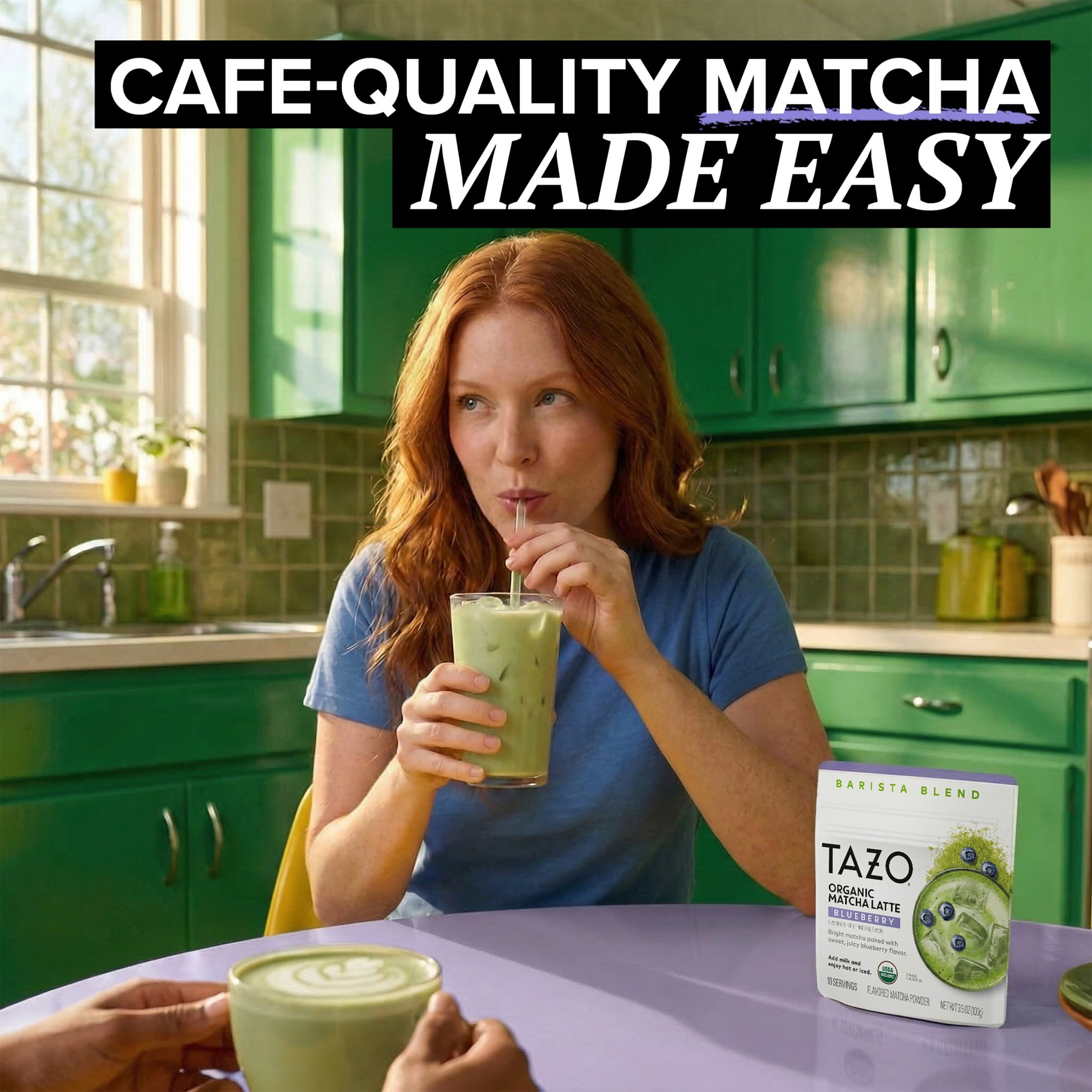 TAZO Organic Blueberry Matcha Latte Powder with 10 Servings, 3.5 oz