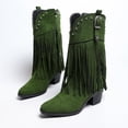 thumbnail image 3 of SACFOF Fringe Cowboy Boots for Women Wide Mid Calf Cowgirl Boots with Studded, Pointed Toe Chunky Heel Trendy Western Boot, 3 of 6