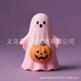 thumbnail image 6 of Halloween Decorations for Home, Pastel Halloween Decor, Pink Ghost Decor, Halloween Ghost Decorations, Pumpkin Decor, 5X3 in Smiling Pink Ghost Figurine with Small Carved, 6 of 6
