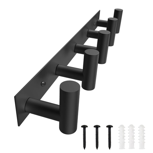 Perchero de pared VAEHOLD negro con 5 ganchos de acero inoxidable