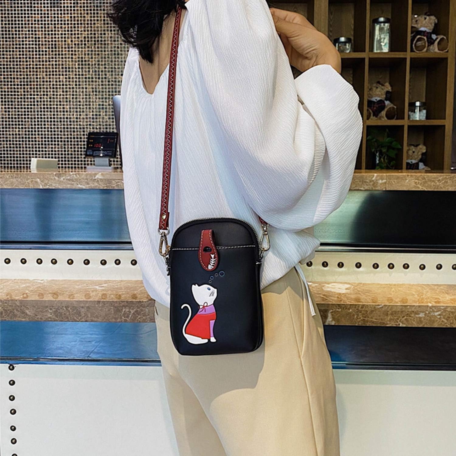 Small Crossbody Phone Bag for Women Leather Cute Cat Cellphone Purse Shoulder Bags PU Wallet