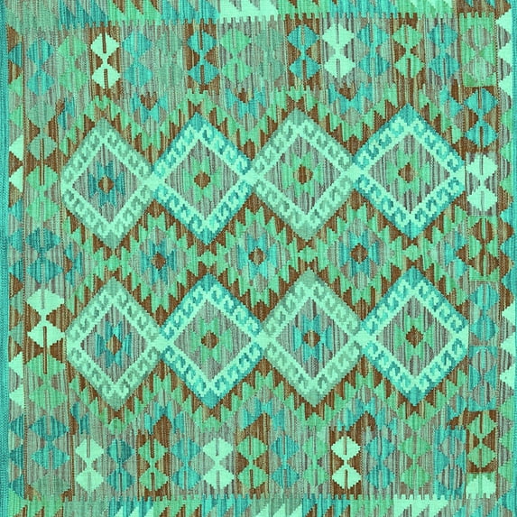 Ahgly Company Machine Washable Indoor Square Southwestern Turquoise Blue Country Area Rugs, 4' Square