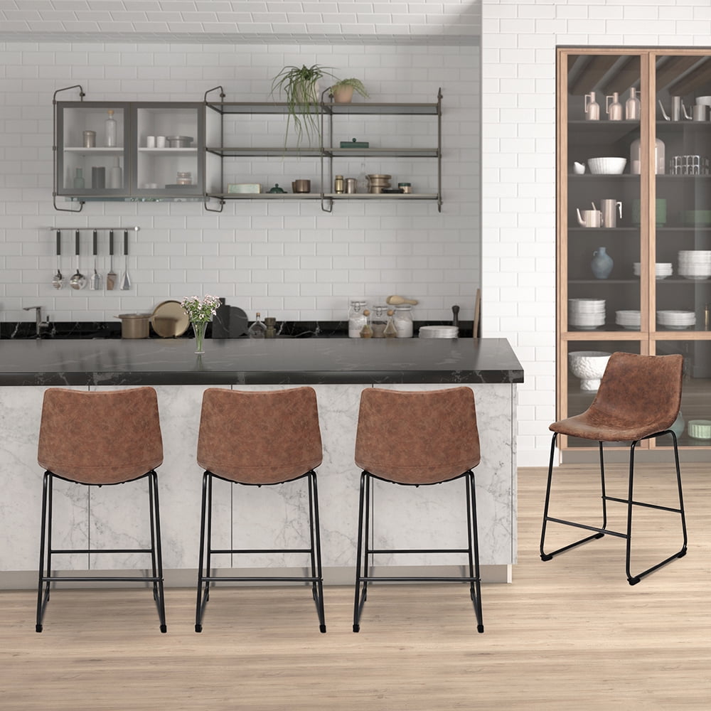 Abble 24" Camel Faux Leather Counter & Bar Stool(Set of 2)