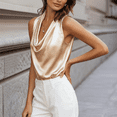 thumbnail image 6 of Dwellite Women's Silk Satin Tank Tops Cowl Neck Casual Camisoles Sleeveless Business Work Blouses Dressy Summer Shirts Beige L, 6 of 8