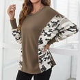 thumbnail image 3 of Las mujeres de manga larga superior de cuello redondo mangas Batwing impreso blusa Casual para oficina en casa, 3 of 6