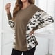 thumbnail image 3 of Las mujeres de manga larga superior de cuello redondo mangas Batwing impreso blusa Casual para oficina en casa, 3 of 6