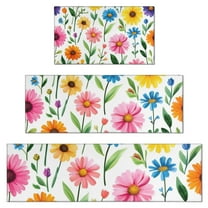 Pioneer Flower Floral Print Pattern Kitchen Rugs Sets Of 3,Kitchen Runner Rugs Non Skid Washable,Decorative Kitchen Floor Mats for Kitchen,Sink,Laundry,17"x30"  17"x47"   17"x59"