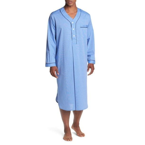 Mens Nightgown Loose Comfy Pajamas Long Sleeves Soft Plain Night shirts ...