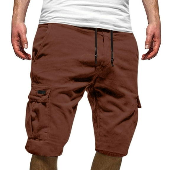 zuwimk Cargo Pants For Men,Men's Cargo Shorts Relaxed Fit Below Knee Cargo Pants Brown,L