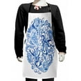 thumbnail image 1 of Ethnic Kids Apron, Classic Paisley Petals Circular Shape Blue Tones Swirls Branches Motif, Boys Girls Apron Bib with Adjustable Ties for Cooking Baking Painting, Blue Navy Blue and White, by Ambesonne, 1 of 2