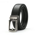 thumbnail image 3 of opolski Men Faux Leather Belt Micro Automatic Buckle Ratchet Track Belt Scratch-resistant Belt Fashion Accessories Silver Black, 3 of 8