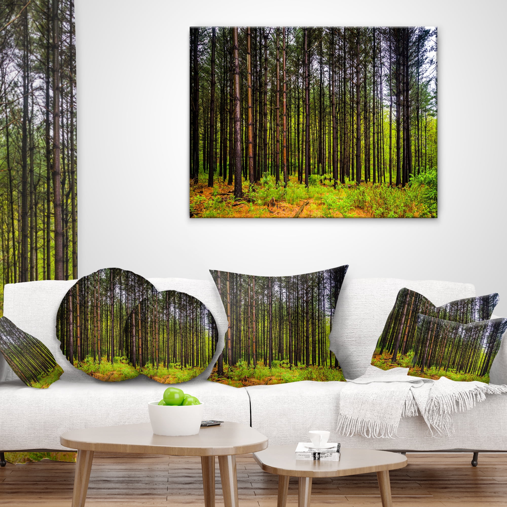 Designart Pine Trees in Michaux Forest - Modern Forest Throw Pillow - 12x20