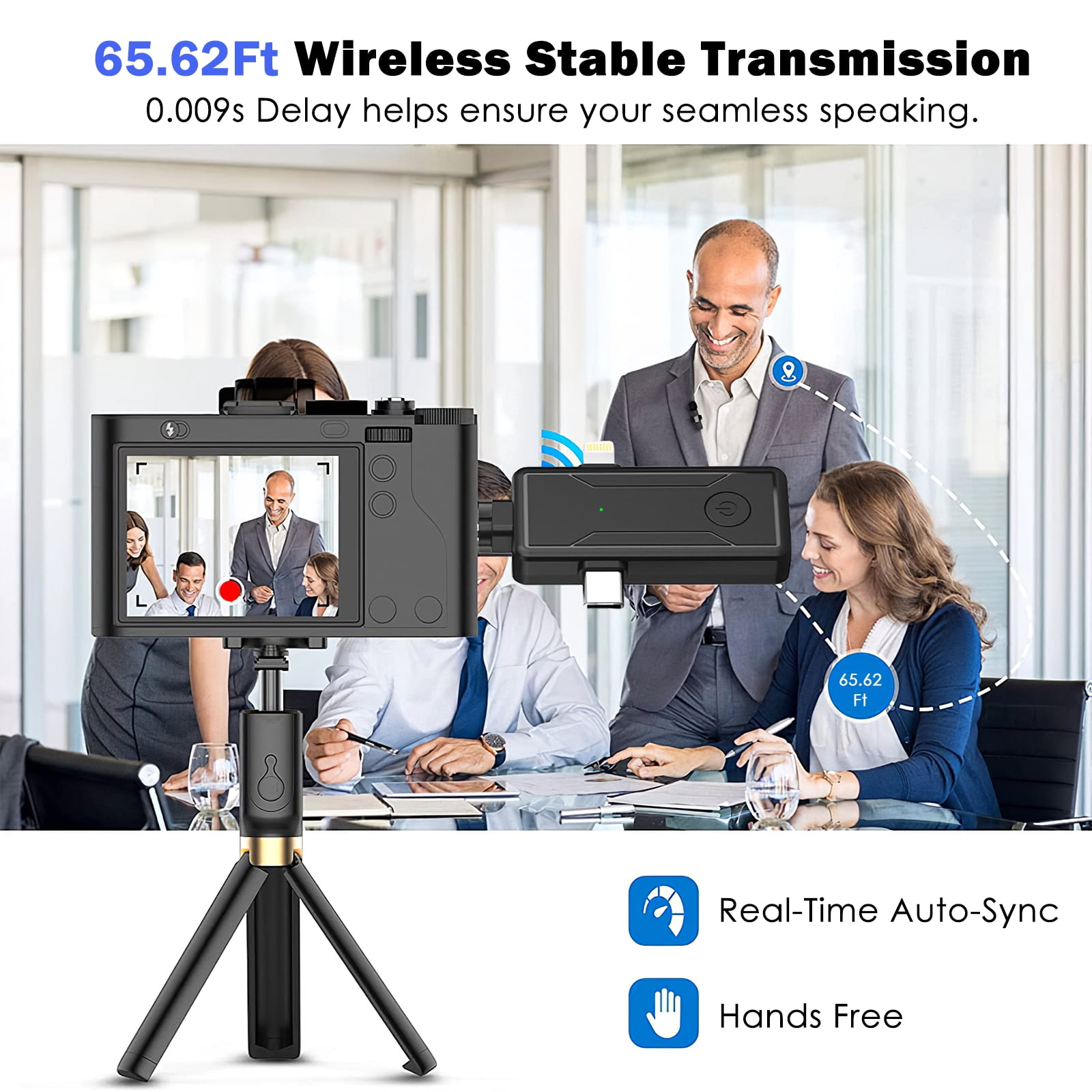 3 in 1 Wireless Mini Lapel Microphone Compatible with iPhone iPad Android Camera for Audio Video Recording Tiktok YouTube Podcast Vlog, Black