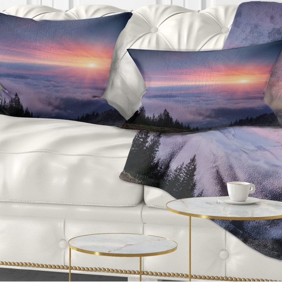 Designart Sunrise in Purple Sky Over Mountains - Landscape Photography Throw Pillow - 12x20