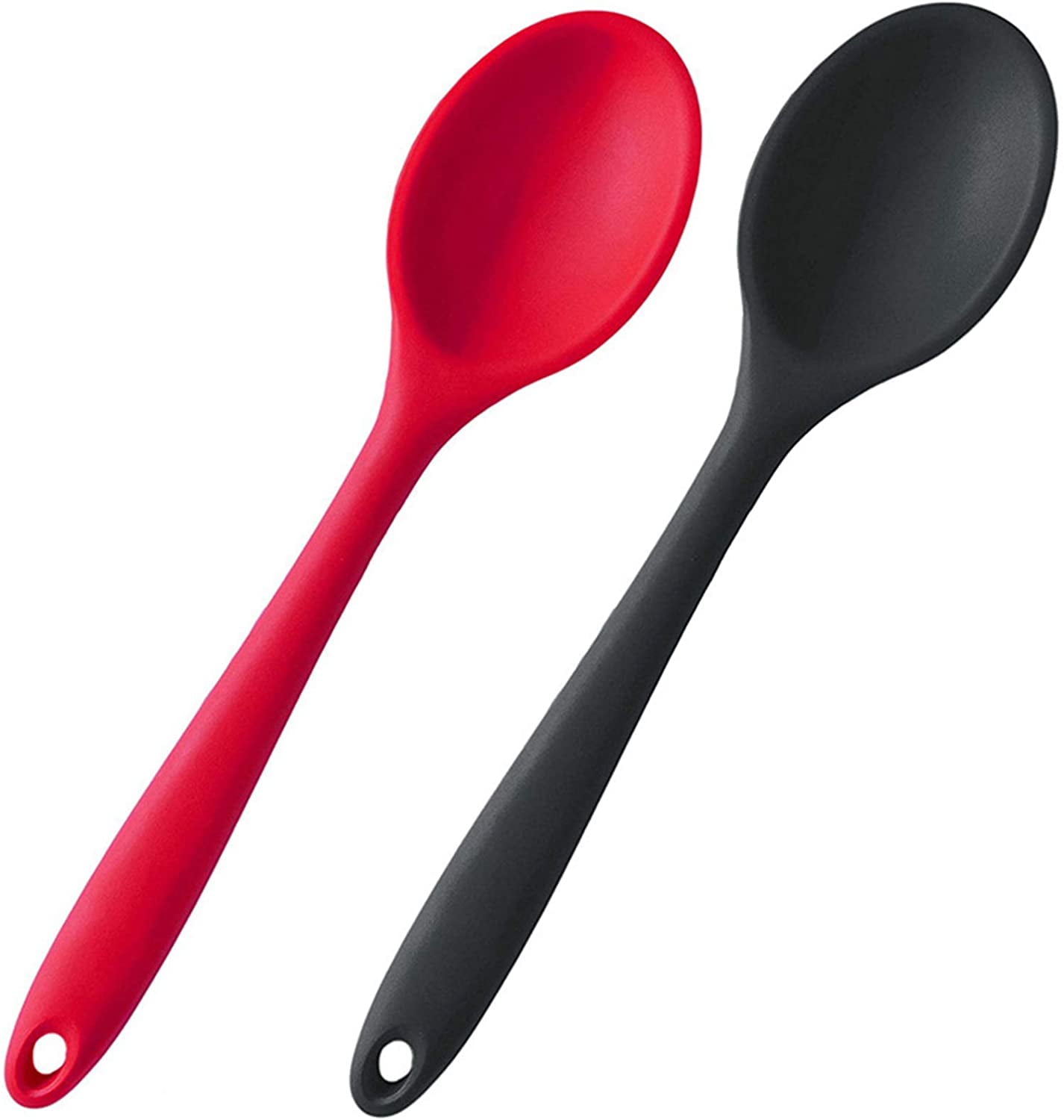 Black and Red Hygienic Design Cooking Utensi Mixing Spoons for Kitchen Cooking Baking Stirring Mixing Tools 2 Pcs Silicone Spoons for Cooking Heat Resistant 