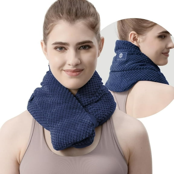 UNCN Microwavable Moist Heat Neck Heating Pad - Cordless, Washable Cover, 29x6.6 inches, for Pain Relief, Navy Blue