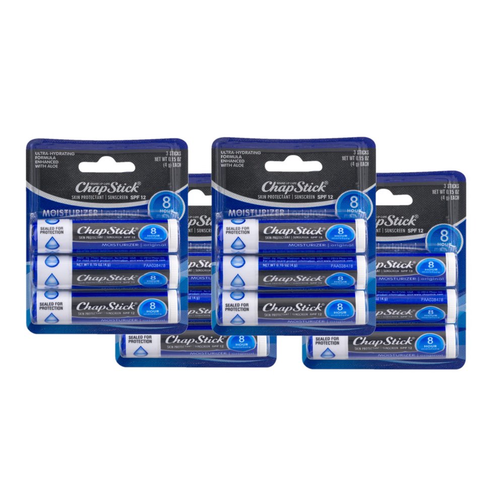12 Pack ChapStick Skin Protection Sunscreen Moisturizer, Original SPF