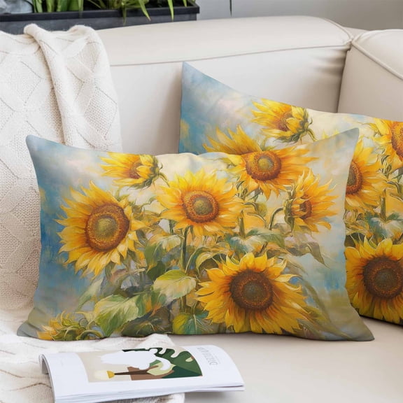 Sunflower Pillow Covers 12"x20", Botanical Summer Floral Watercolor Soft Brushed Microfiber Breathable Throw Pillow Covers, Decorative Pillowcase with Zipper for Couch Sofa Bedroom Living Room