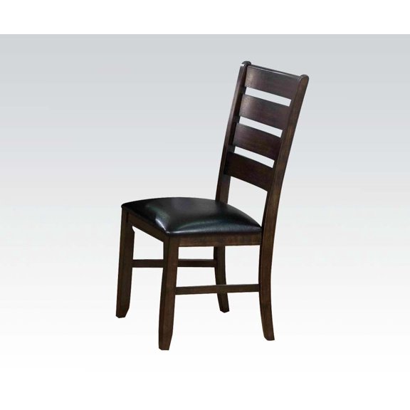 Simple Relax Set Of 2 Casual Dining Side Chairs With Ladder Back and Black Pu Seat, Espresso