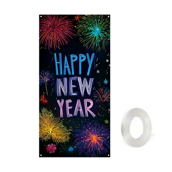 Wdhugt Happy New Year Door Cover Decoration With Door Hanging And Tapestry For Party Decor 35X71 Inches Polyester Material Color A For Festive Home Decoration A