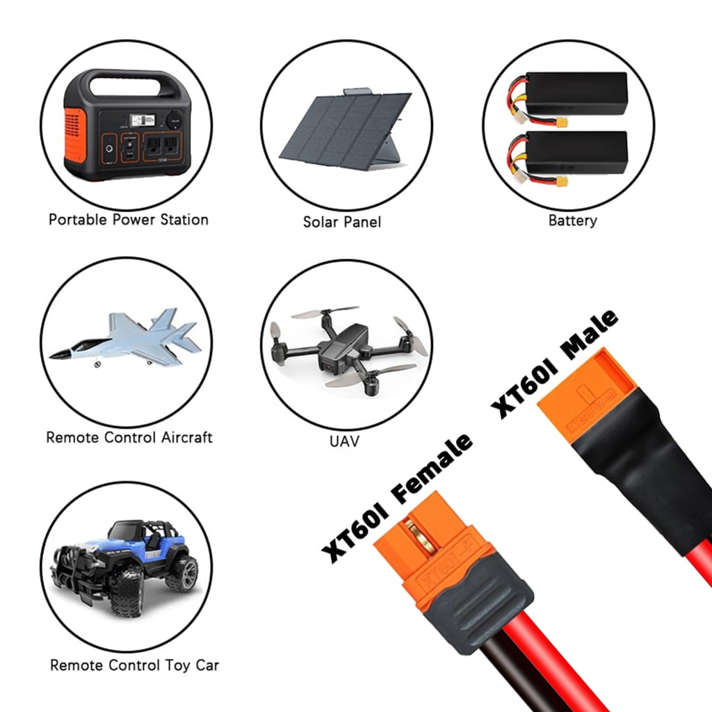 XT60i Extension Cable XT60i Cable Male to Female Connector for Power Solar Panel Remote Battery Accessories