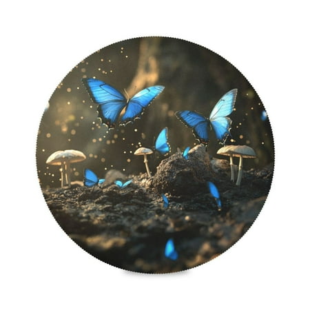 

Round Placemat Set 15.4 Inch Diameter Table Mats Heat-Resistant Decorative for Dining Tables Many Blue Butterfly