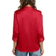 thumbnail image 3 of Dwralegc Silk Shirts for Women Elegant Button Down Long Sleeve Silk Shirt Business Work Dressy Top Tunic Vintage Blouse Shirts Red M, 3 of 3
