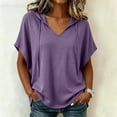 thumbnail image 4 of fatyb Womens Short Sleeve Hoodies V Neck Drawstring Pullover Tops Lightweight Summer Shirts with Hood, 4 of 7