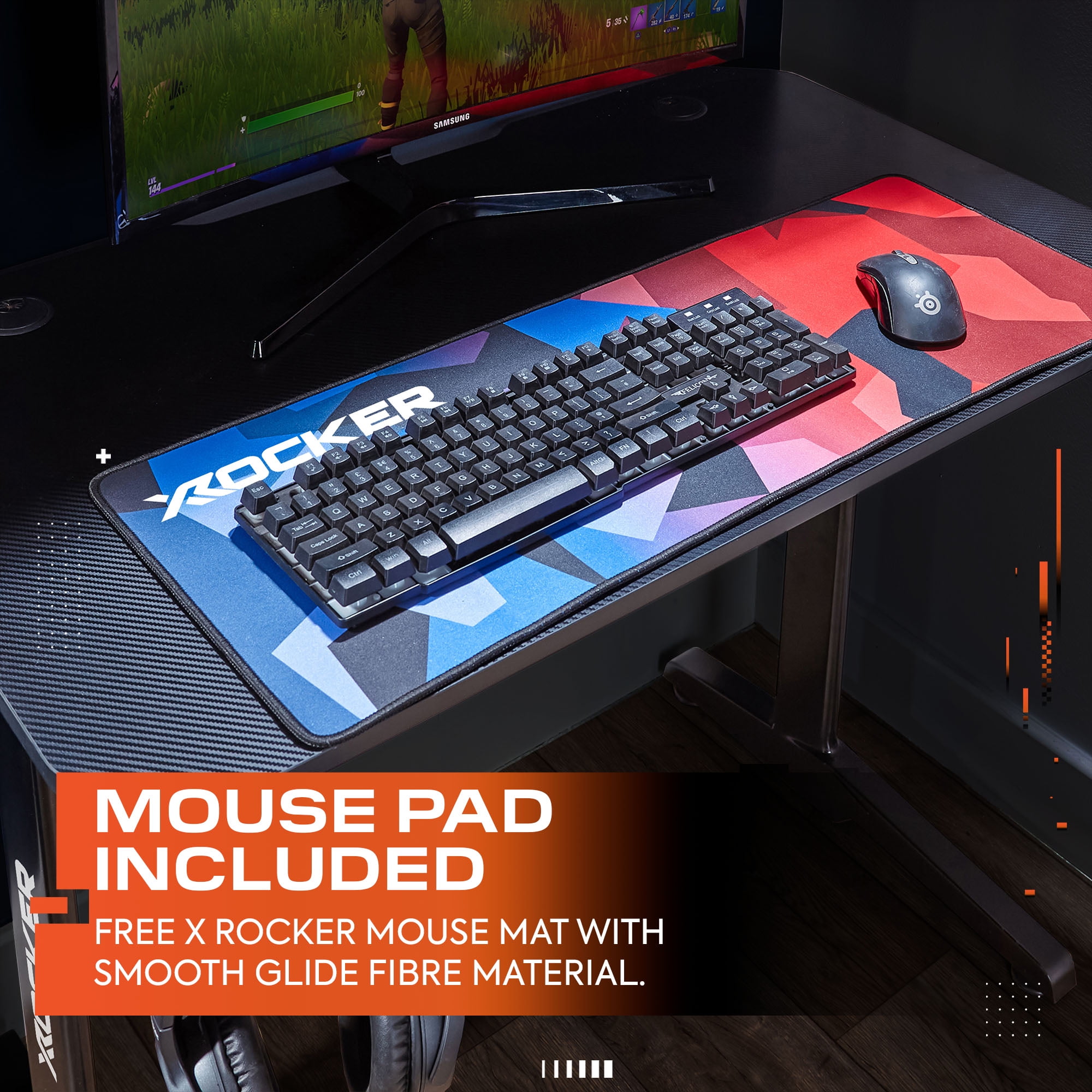 X Rocker Turbo Gaming Desk with Mousepad, Black