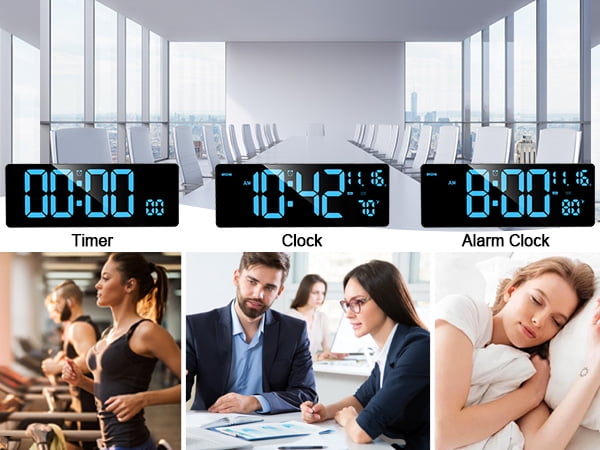 XREXS Digital Wall Clock Large Display, 16.5" LED Wall Clock with 6 Color Changes Night Lights, Auto DST, Count Up/Down Timer Clock with Remote Control for Living Room Bedroom Office Wall Decor