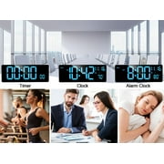XREXS Digital Wall Clock Large Display, 16.5 LED Wall Clock with 6 Color Changes Night Lights, Auto DST, Count Up/Down Timer Clock with Remote Control for Living Room Bedroom Office Wall Decor