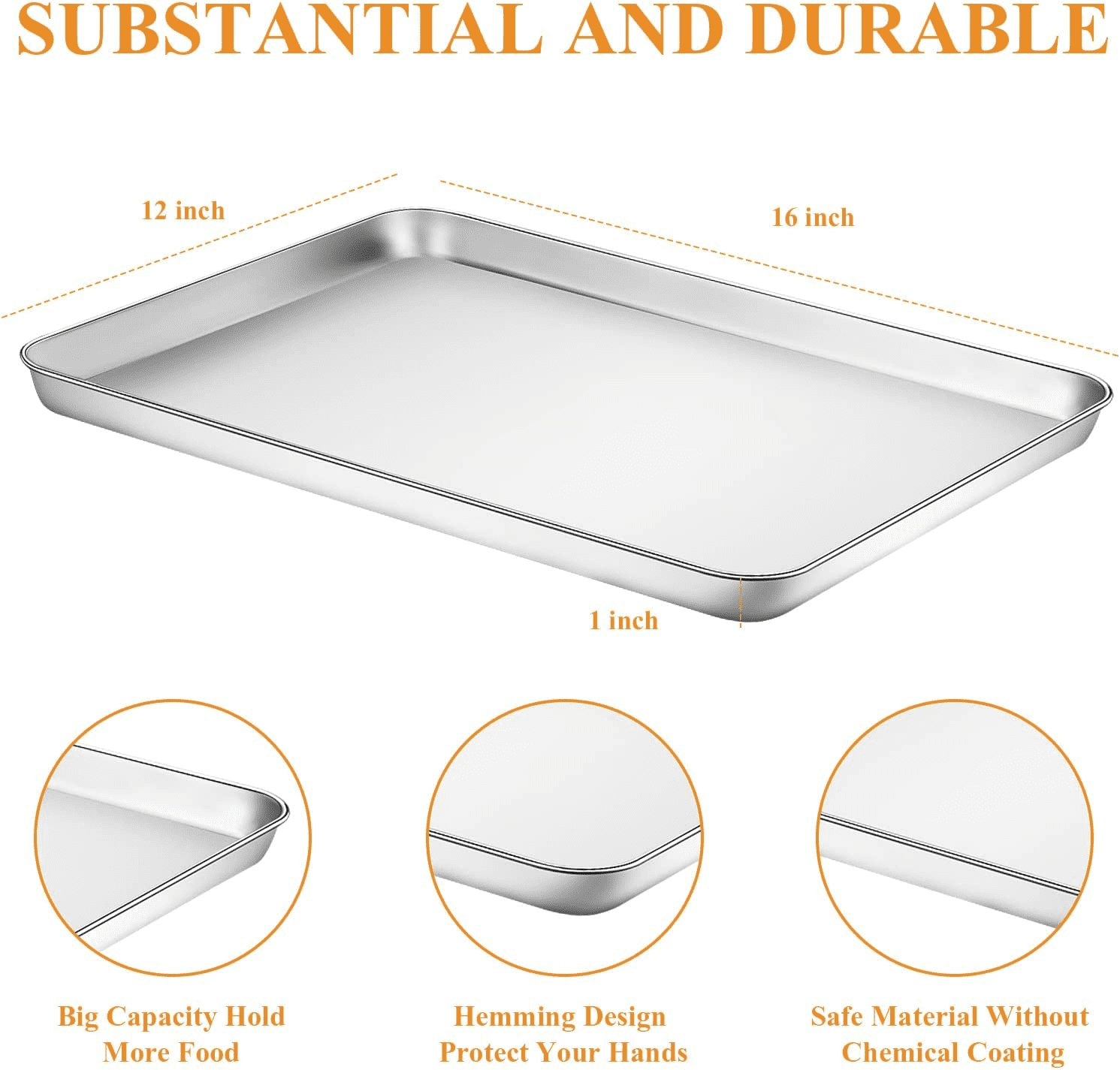UOIENRT 2-Pack 9 x 7-Inch Baking Pan, Rectangle Cake Brownie Baking Pans, Stainless Pan for Small Toaster Oven