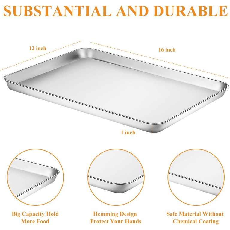 Toaster Oven Pans Set of 2,Stainless Steel Toaster Oven Tray Rectangle Size  12 x 10 x 1 inch, Rust Free & Deep Edge, Thick & Sturdy, Easy Clean &  Dishwasher Safe 