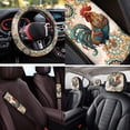 thumbnail image 4 of Binienty Boho Floral Rooster Car Seat Covers Full Set with Matching Automotive Steering Wheel Cover Cloth Armrest Cushion Pad Anti-Scratch Seat Headrest Cover 14 Pieces Vehicle Interior Decor Set, 4 of 7