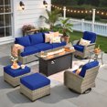 thumbnail image 3 of Ovios 9 Pieces Outdoor Patio Sectional Furniture with 54" Gas Propane Fire Pit Table All-Weather Rattan Wicker Conversation Set with Swivel Glider Rocking Chair for Backyard, 3 of 10