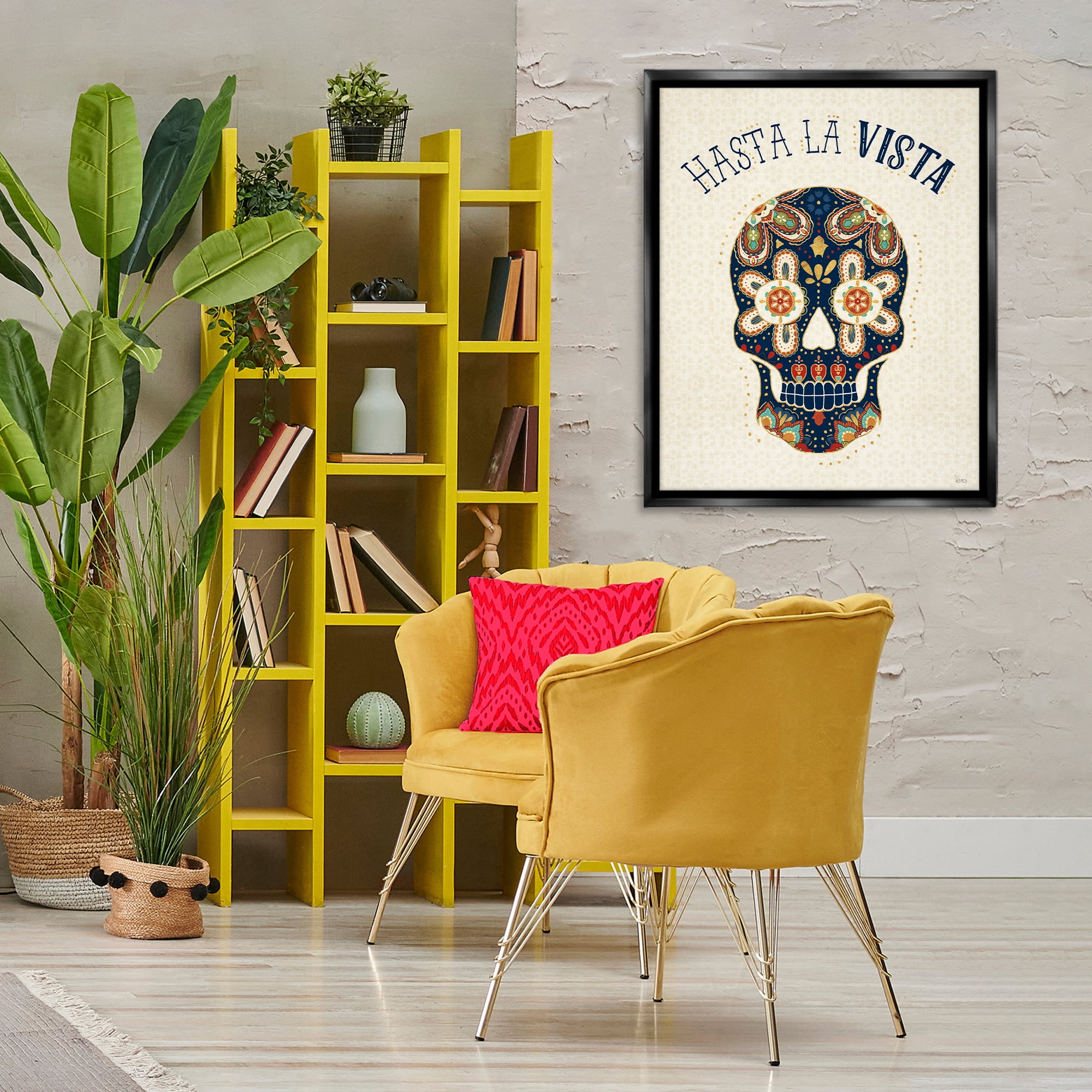 Stupell Industries Hasta la Vista Calavera Inspirational Quotes & Sayings Painting Black Floater Framed Art Print Wall Art, 25 x 31