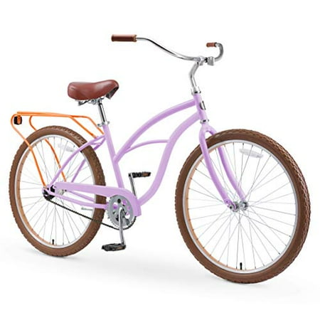 sixthreezero Around the Block Women s 26 In. Single Speed New Beach Cruiser Bicycle with Rear Rack  Lilac Ginger